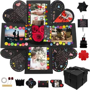 Explosion Box Gifts,Surprise Creative DIY Photo,Exploding Love Box,Love Memory Photo Box with 4 Faces for Anniversary,Birthday,Valentine's Day and Wedding(Black) Square
