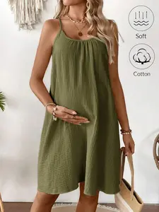 MOMSY Maternity Solid Color Ruched Casual Sleeveless Dress
