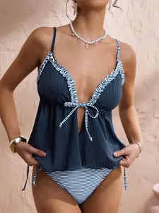 New Fashion High-End Sexy Beach Vacation Ruffle Halter Two-Piece Swimsuit Set for Women Tankini Swimwear Tankini Sets Tankini Bathing Suits Tankini Bottoms Set