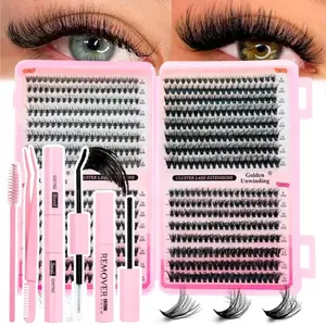 640 Pcs D Curl 8-16mm Lash Clusters Kit, Extra Thick Wispy Ultra Soft Fake Lashes, Reusable Individual Segmented Eyelashes with Makeup Tools