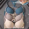 3pcs Front Closure Lace Patchwork Bras for Women Underwire Push-Up Anti-Sagging Sexy Back Design Basic Elegance Minimalist Style
