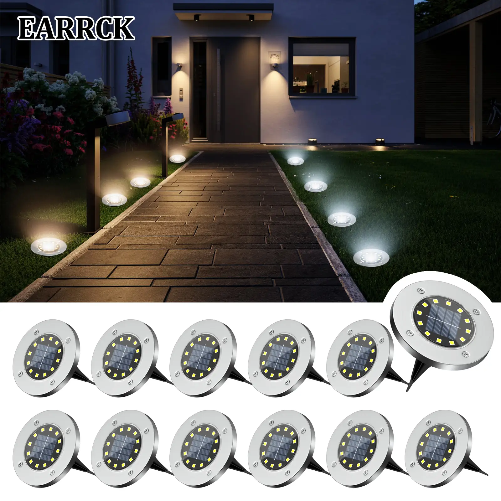 Solar Outdoor Lights, 12 LEDs Solar Garden Lights, Waterproof, Warm&White, for Garden&Yard&Walkway&Pathway&Lawn&Driveway&Patio&Pool&Outdoor(8/12Pack)