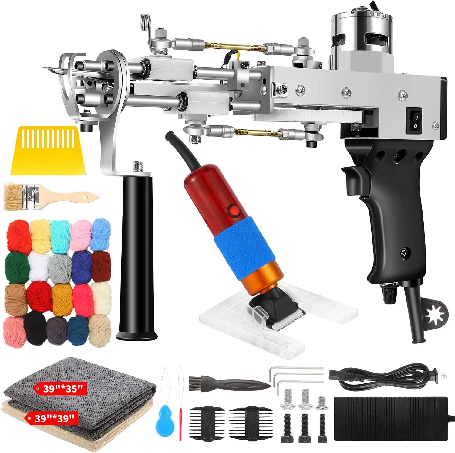 Complete Tufting Gun & Carpet Trimmer Kit - 2-in-1 Cut & Loop Pile Rug Making Kit with Electric Shears, Tufting Cloth, and Yarn - Professional DIY Fiber Art Starter Set for Creative Makers