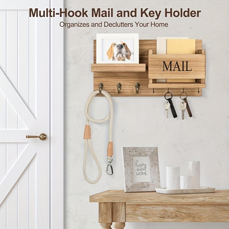 Solid Wood Wall-Mounted Storage Rack with Mailbox Slot, Door Handle & Decorative Hooks - Multifunct