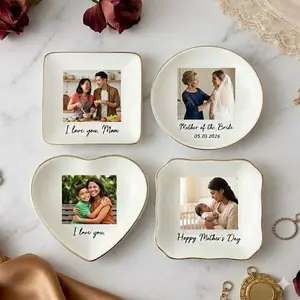 Personalized Photo Ceramic Trinket Tray - Custom Ring & Jewelry Dish Keepsake, Mom Mother’s Day Gift, Home Jewelry Organizer Storage Accessory