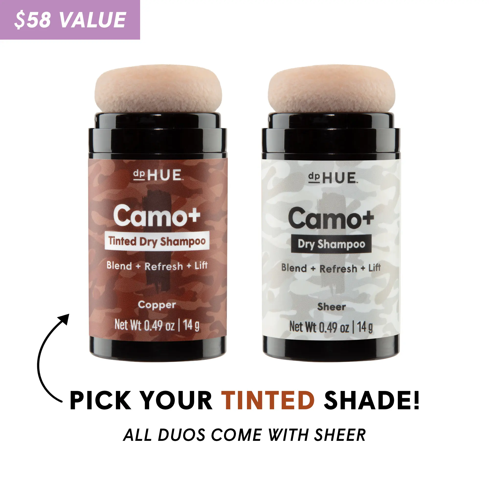 dpHUE Root Refresh Essentials Bundle | Camo+ Tinted Dry Shampoo Duo 2-pack