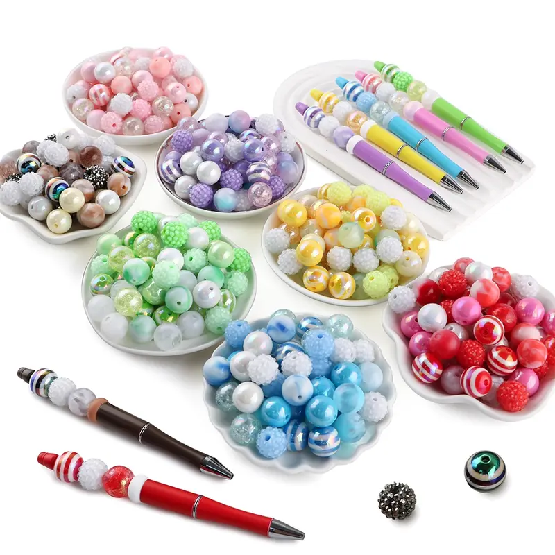 32pcs acrylic striped beads, yangmei balls, bursting patterns, blended beads combination, Bead Assortment can be used for DIY bead pens, keychains, etc