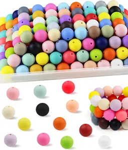 150PCS  15mm Silicone Beads for Keychain Making Rubber Round Bulk Focal Beads for DIY Crafts Making Jewelry Making