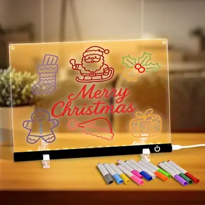 12"x8.5" Acrylic Dry Erase Board with Light, Light up Dry Erase Board Brightness Adjustable as Glow Memo LED Letter Message Note Board with Stand Led White Board with 12 Pen for School Home(Black)