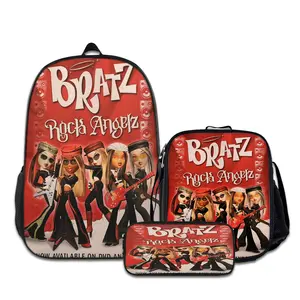 3PCS Bratz-Rock-Angelz-Backpacks for Girls Set, Cute School Backpack for Girls Boys with Lunch Box and Pencil Case, Aesthetic Bookbag for Teens, Lightweight Classic Backpack for Travel, Work, Picnic A-25