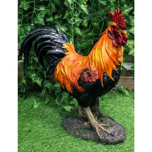 Country Farm Chicken Morning Crow Alpha Rooster Figurine Large Statue Home Decor