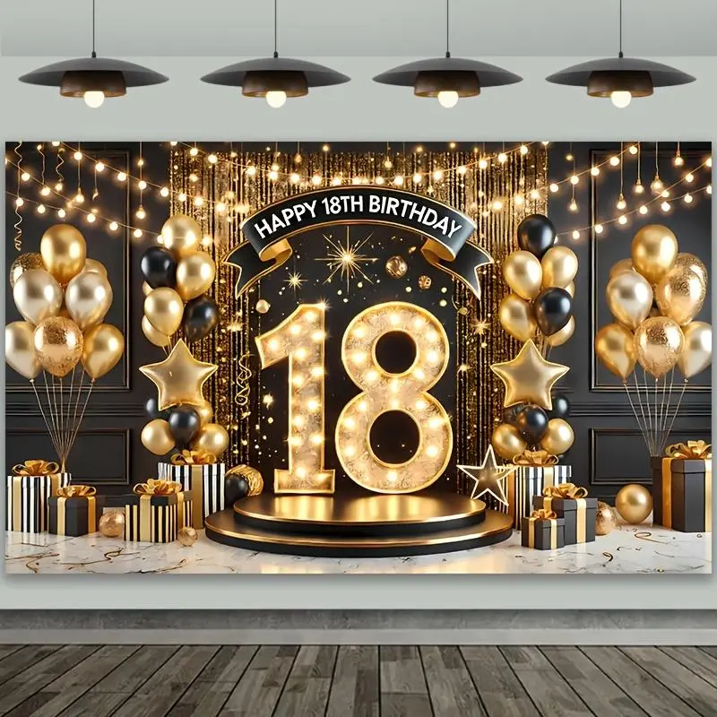 18th Birthday Party Backdrop, 1 Count 18th Birthday Party Banner Pull Flag, Indoor and Outdoor Birthday Party Decoration Supplies, Ornaments