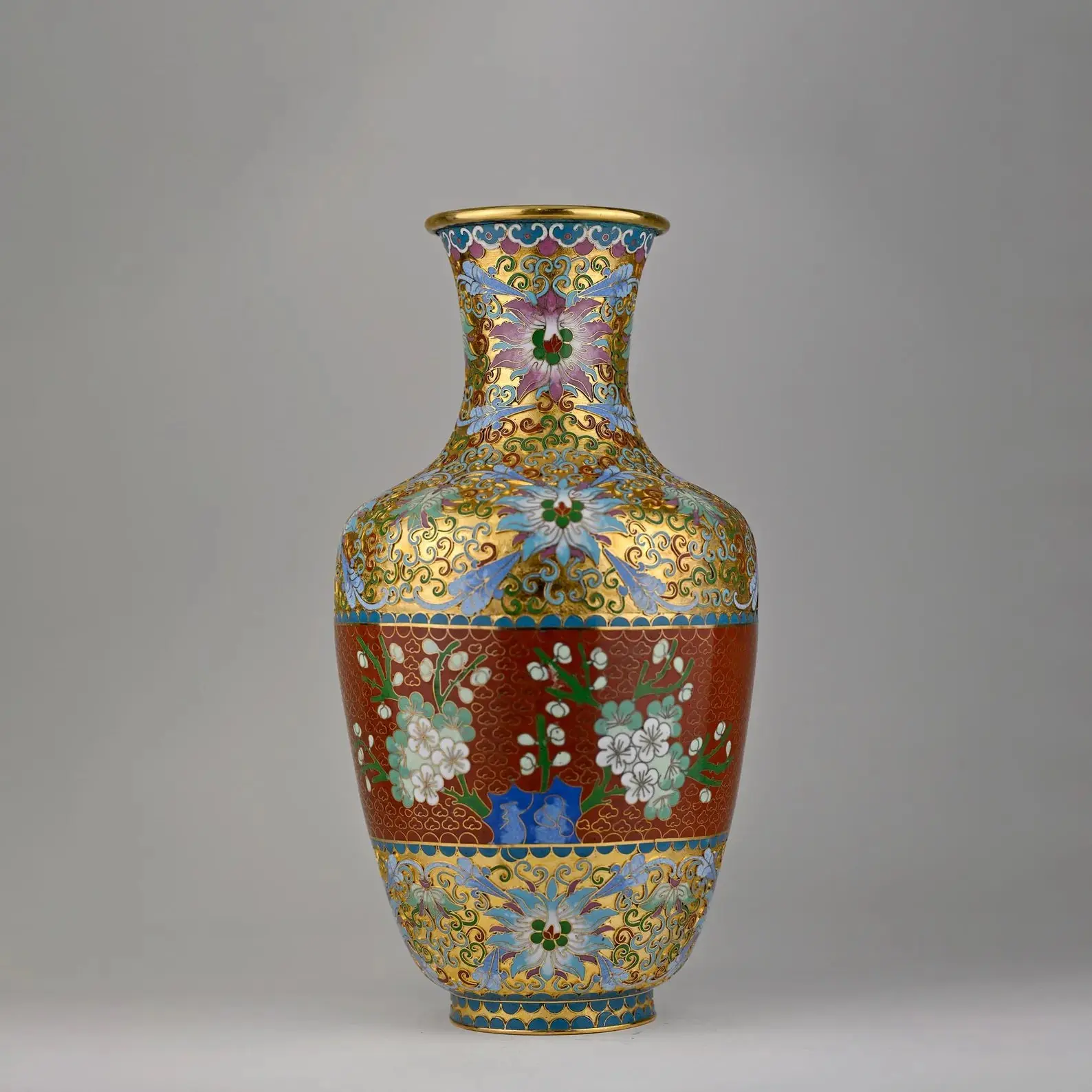 Exquisite Cloisonné Vase | Rust & Gold | Chinese Enamel Vase | Floral