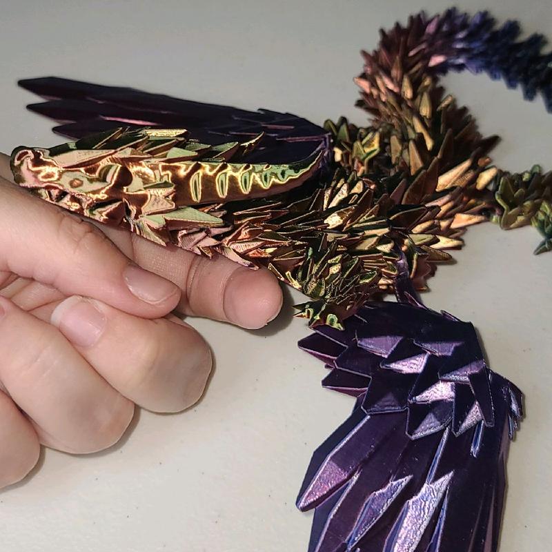 Beautiful shiny four color rainbow gradient shardstorm winged dragon figurine with opening mouth