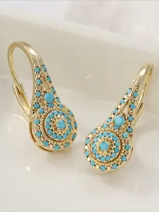 Bohemian Imitation Turquoise Teardrop Metal Earrings Dangle Earrings for Women, Simple and Elegant Party Holiday Evening Jewelry Gift