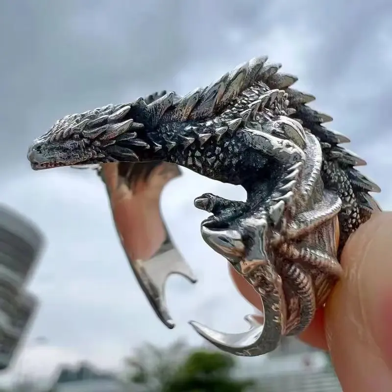 Game Of Thrones Dragon Family Original Dragon Ring Handmade Retro Niche Index Finger Ring Domineering Personality Men's Accessories Green H