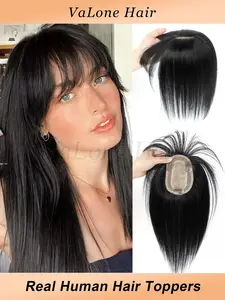 Real Human Hair 8X12 Hair Topper Invisible Hair Toppers for Women | Natural Black 1B#,Straight Hair with Bangs | Invisible Seamless Clip-In Extensions | Natural Look & Feel | Real Human Hair Pieces | Elegant Style, Hair