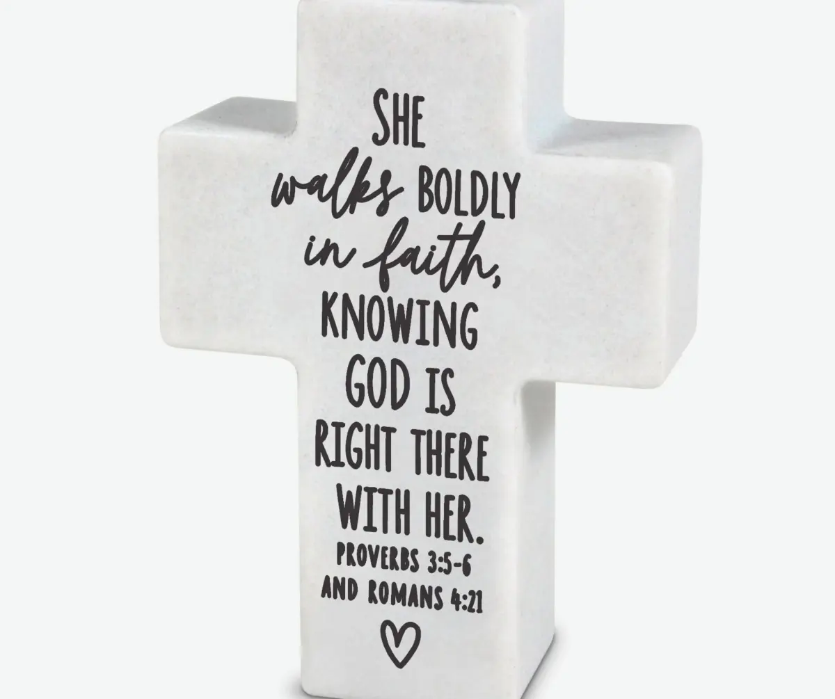 Dicksons 11255 360-Stand Mini Inspire Resin Cross - 4.25in WHT Cross Shape Religious Decor Ornament, Desk Decor, 0.4lb Thoughtful Gift for Adults Home Supplies with Empowering Message, 0.4 Lb