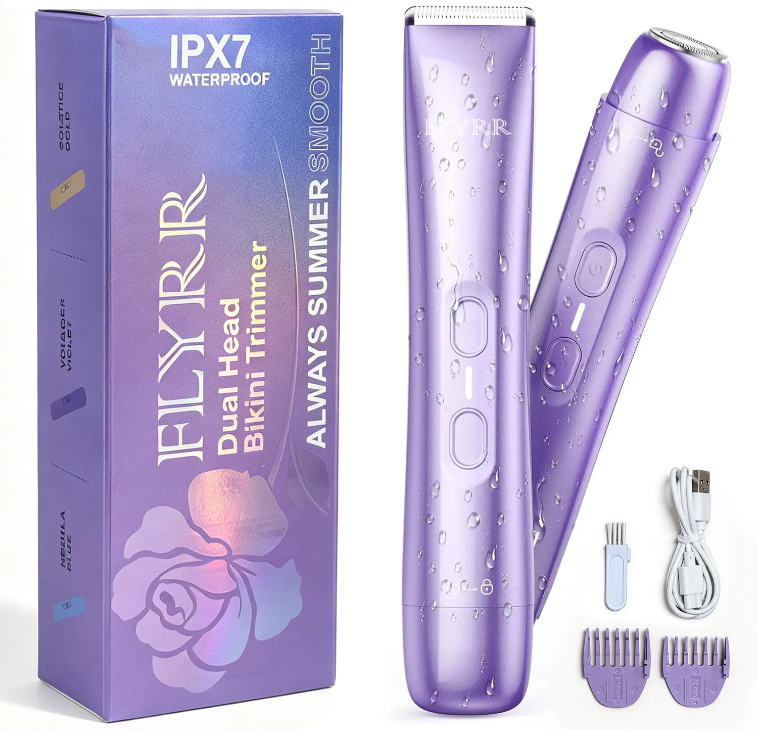 2-in-1 Dual Head Bikini Trimmer for Women, Electric Razors, Gifts IPX7 Waterproof, Rechargeable, Ceramic Blade, Body and Face Shaver for Bikini Line, Pubic Hair, Legs and Underarms