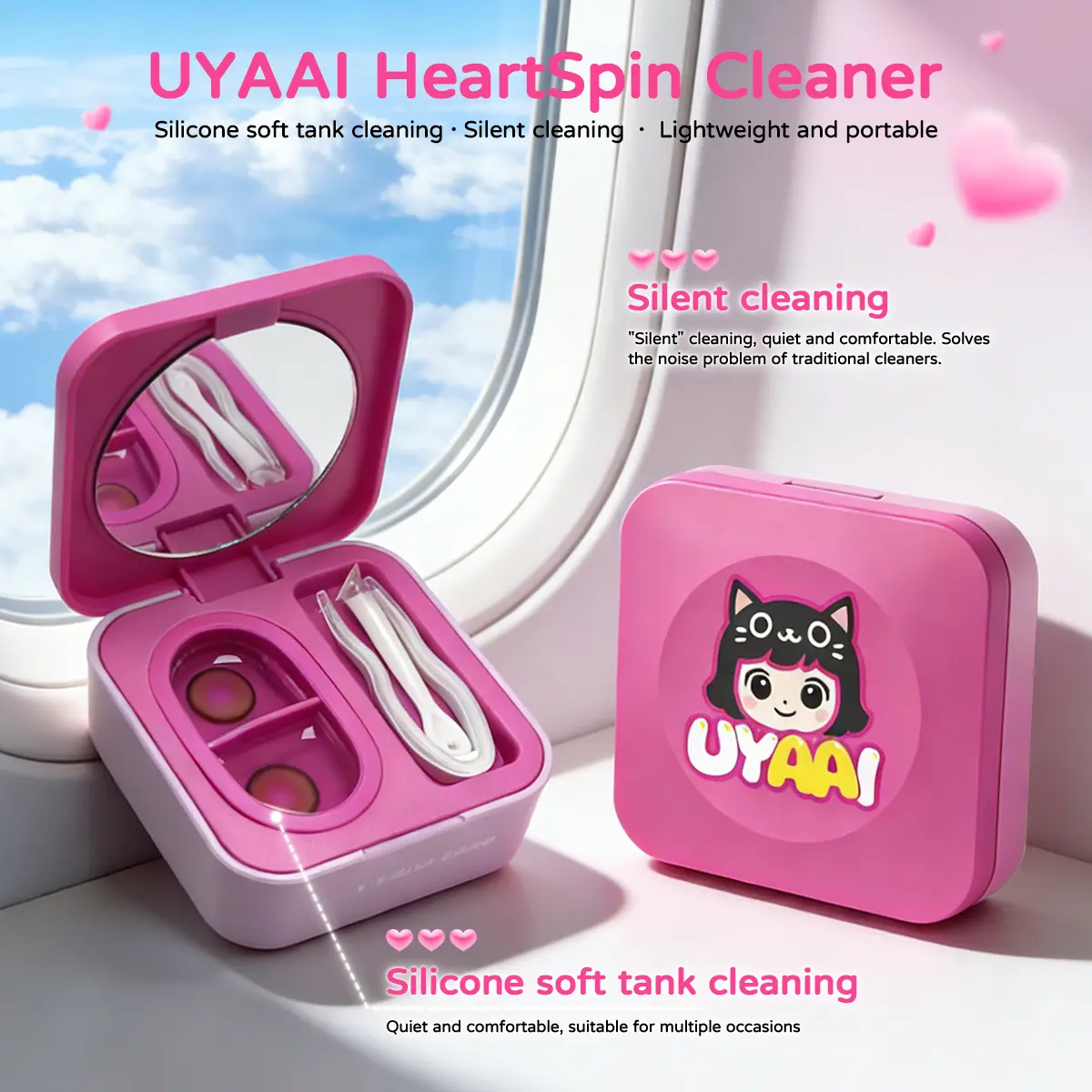 UYAAI Heartbeat Series Electric Contact Lens Cleaner - Cannon-Powered Lens Cleaning Tool for Beauty & Personal Care Products