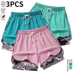 3-piece set: women’s yoga shorts with lining, summer running women’s sports shorts, fitness training shorts, gym wear