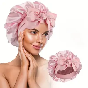 Large Satin Bonnet with Bow Tie, Adjustable Elastic Hair Care Bonnet, Hair Care Wrap, Beauty & Hair Styling Cap, Perfect Gift for Valentine's Day, Mother's Day & Birthday