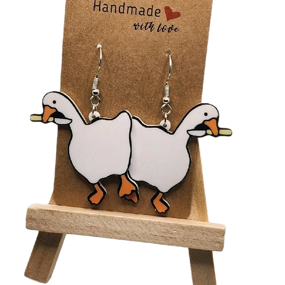 Edgy Bold Statement Ducks with Knife Earrings, Plastic Costume Jewelry Accessories, Lightweight Design
