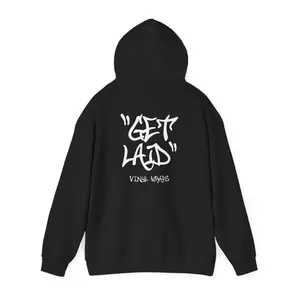 Get Laid Vinyl Wraps Hoodie - Black Graphic Sweatshirt with Bold White Text Design for Stylish Wear