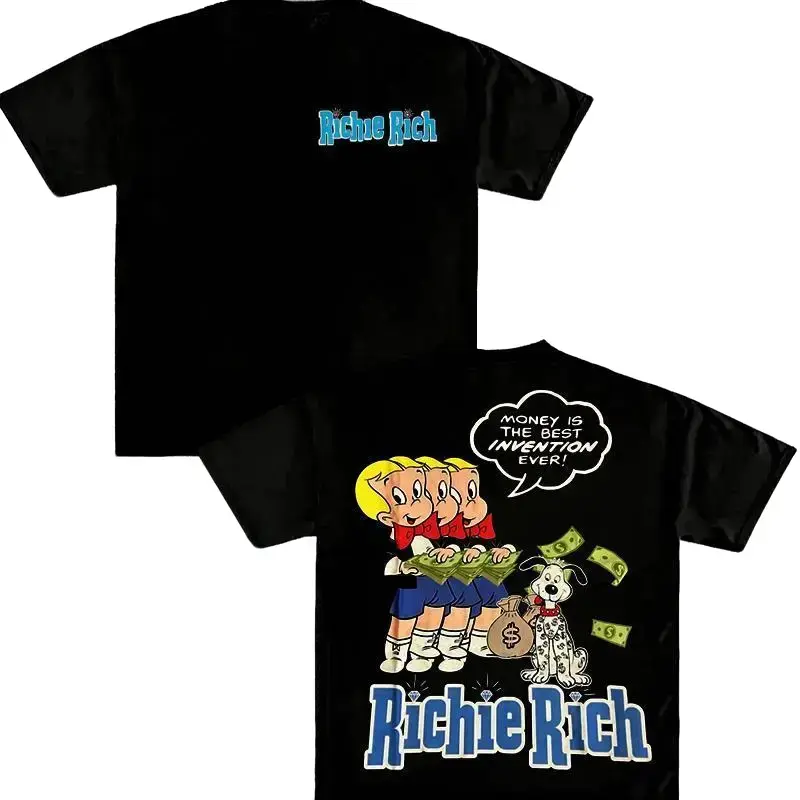 Richie Rich T-Shirt, Vintage Cartoon Money Graphic Tee, Funny Retro Streetwear Top, Viral TikTok Shirt, Fashion Cotton, Full Size, Full Colors, For Men, For Women