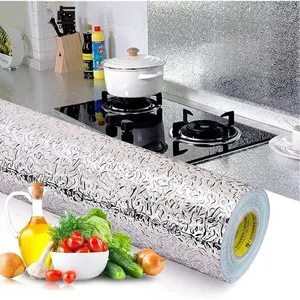 Durable Thick Kitchen Waterproof Oil-Resistant Aluminum Foil Wallpaper, Easy Clean Install Removable Self-Adhesive Countertop Sticker, Waterproof PVC