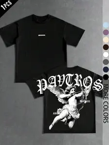 Men's Cupid Arrow Print T-Shirt, Casual Loose-Fit Short Sleeve, Graphic Long Tee for Spring & Fall, Comfortable Streetwear