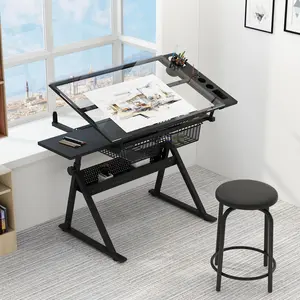Adjustable Height Drafting Table with Tilting Desktop and Drawers, Foldable Artist Desk for Adults, Versatile Craft Station for Painting, Sewing, Artwork