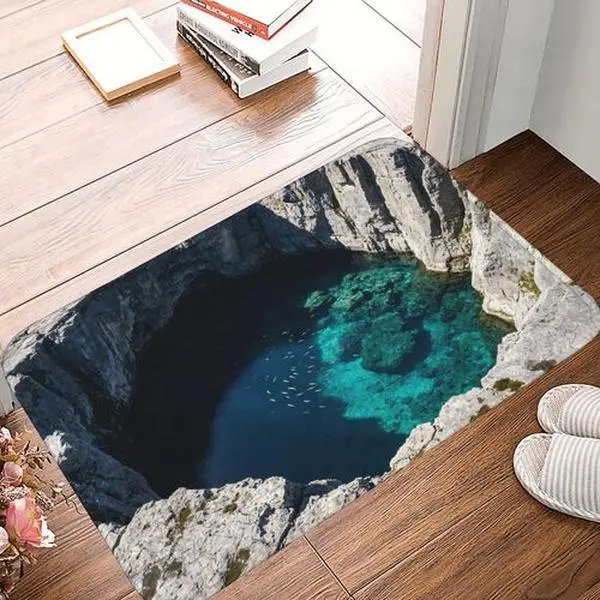 Optical Illusion Mat, 3D Rugs That Look Like a Hole, 3D Carpet Optical Illusion for Bedroom, Living Room, Porch, Terrace and Entrance Decor Non-Slip 3D Hole Rug