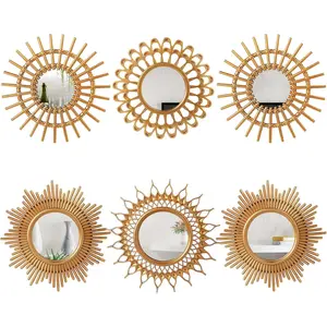 6 count Decorative Mirrors - Small Circle Sun Mirrors for Wall Art - Entryway, Bathroom, Bedroom, Living Room (, Classic)