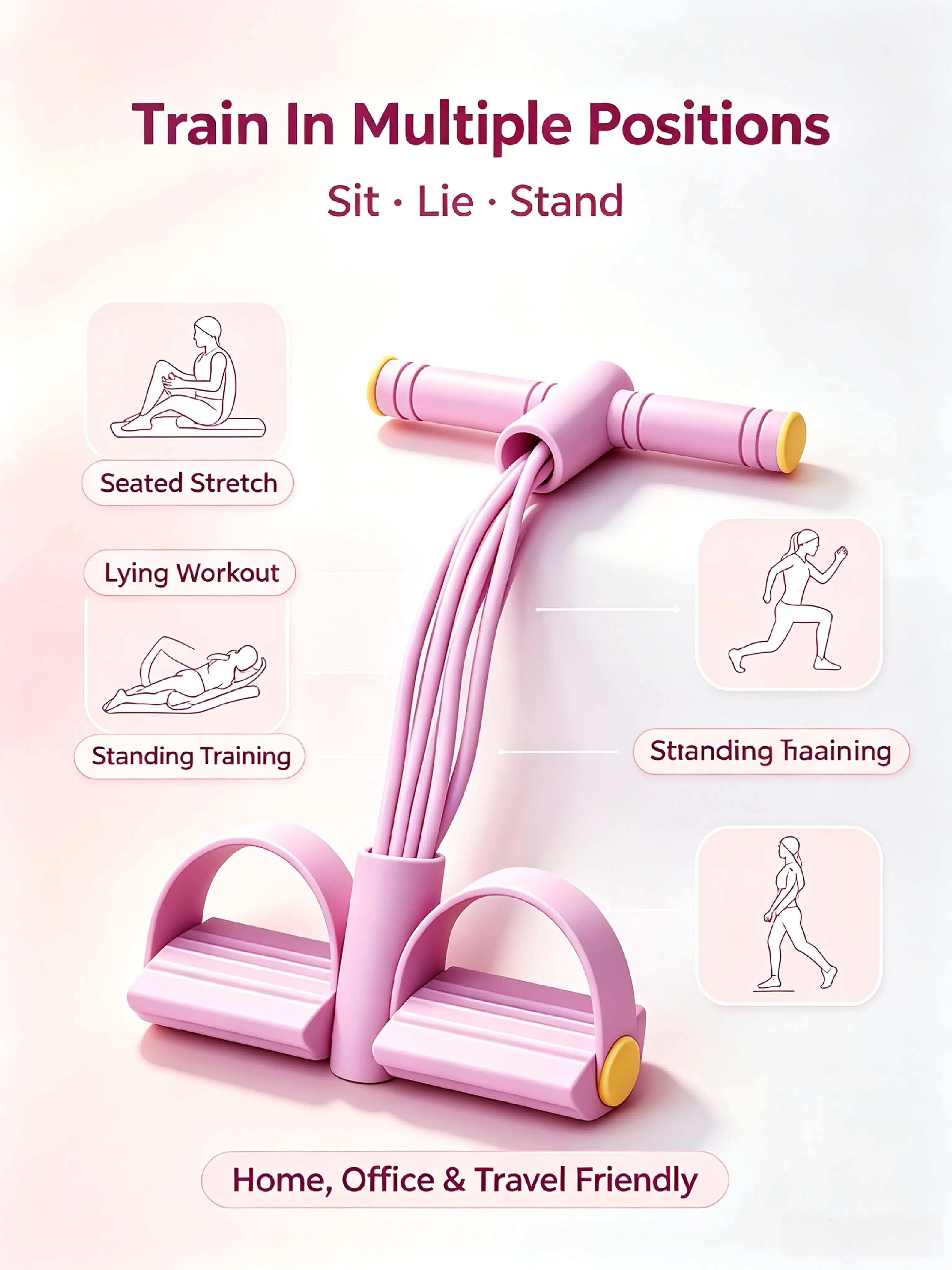6-Tube Elastic Resistance Trainer with Anti-Slip Pedals - Portable, Stretchable, Easy-to-Use Fitness Equipment for Yoga & Pilates (Ab Training, Sports & Outdoor Use), Anti-Slip Pedal