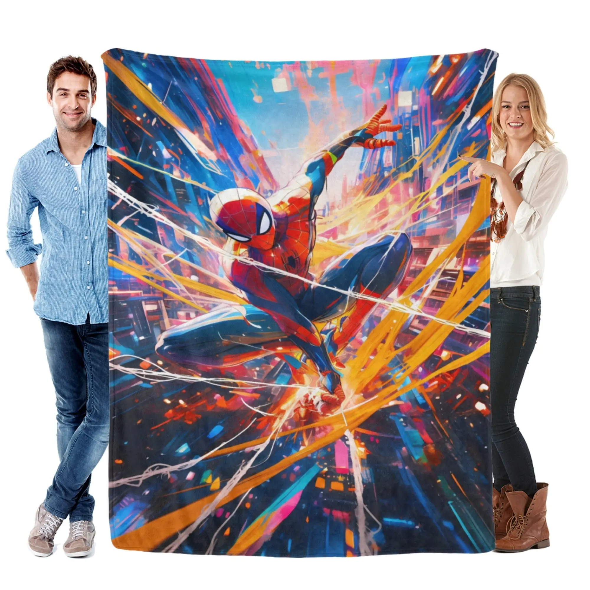[SummerVibes] MARVEL CLASSIC Spider-Man Soft Flannel Blanket, Vibrant Pop Art 2D Print for Home, Couch & Bedroom Decor