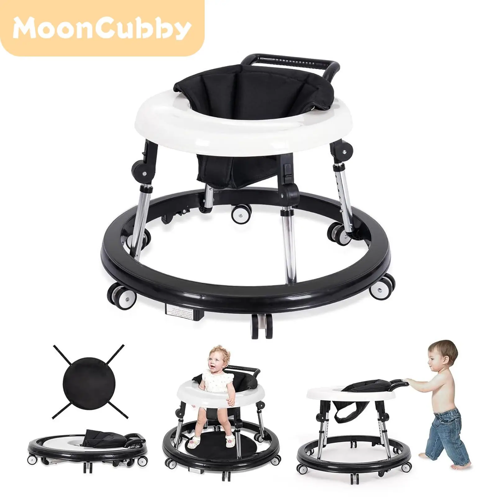 Baby Walker Foldable with 9 Adjustable Heights, Baby Walkers and Activity Center for Boys Girls Babies 7-18 Months, Baby Walker with Wheels Portable