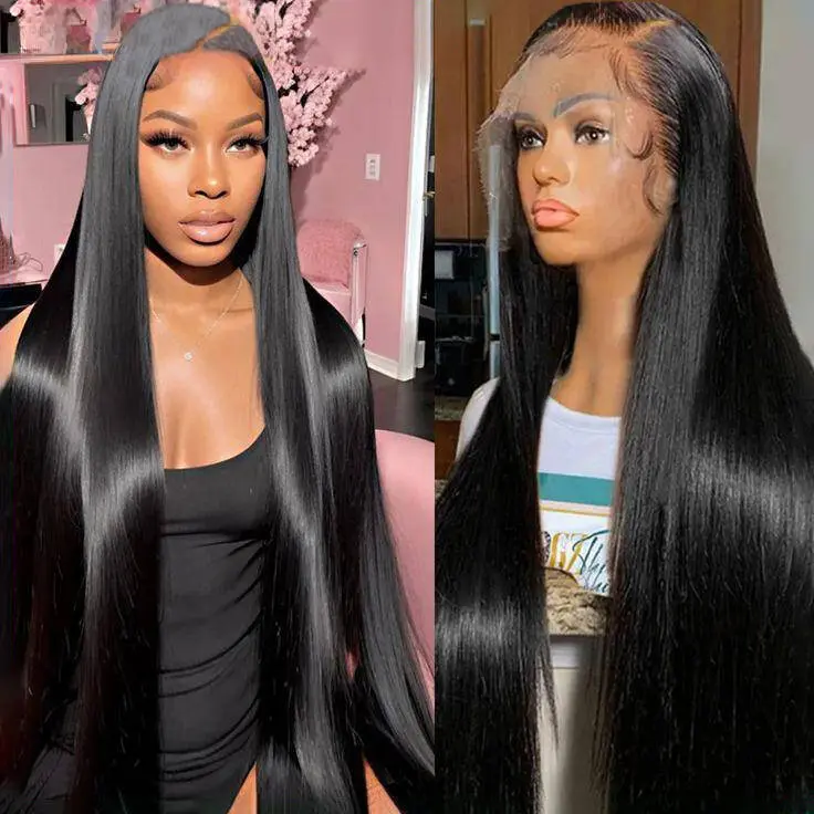 MYLOCKME Women's 180 Density Brazilian Real Human Hair Lace Front Wig, 13x4/13x6 Transparent Frontal, 12~36 Inch Bone Straight Cut, Natural Color, Frontal Parting (Black Friday), 180Density