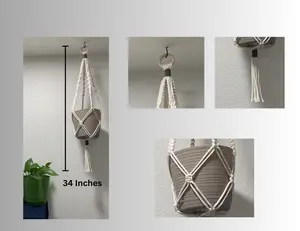 Macrame Plant Hanger - Handmade Hanging Macrame Planter 34 Inches Tall Decorative Wall Art for Home Decor