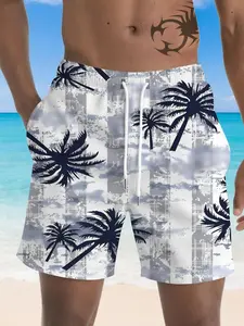 Men's Summer Casual Swim Trunks, Outdoor Style Printed, Drawstring Waist, Non-Elastic Fabric, Perfect for Beach and Pool Relaxation, Swimming Trunks, Swimwear Shorts