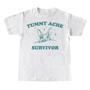 Tummy Ache Survivor T-Shirt Funny Y2K Meme Graphic Tee, Unisex Heavy Cotton Sarcastic Shirt, Humor Gift for Him and Her, Vintage Retro Classic Menswear Style, Trending TikTok Funny Saying Casual Wear Top