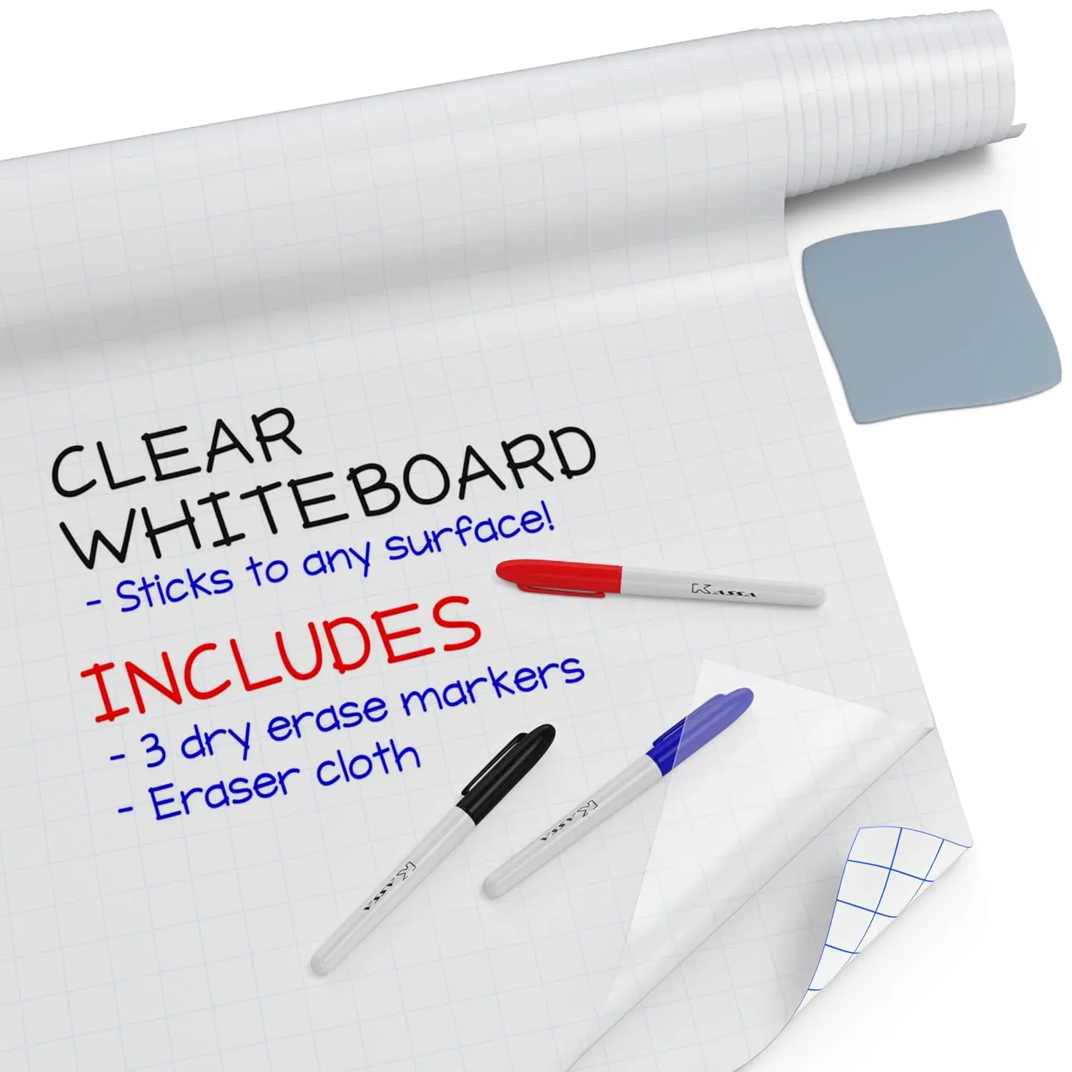 X-Large Chalkboard Wallpaper - Clear | 1.4ft x 6.5ft Adhesive Paper Roll | Includes 3 Markers & Eraser Cloth | Peel & Stick on a Wall, Table & Desk | Ideal for Use at , School, Office & More