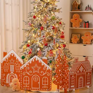 5 Pcs Large Christmas Gingerbread House Decorations 24 Inch Gingerbread Village Set with Stand Christmas Cutouts Decorations for Xmas Tree Home Office Holiday Party Decor