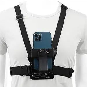 Chest Strap Phone Holder for Hands-Free Filming, Adjustable Comfortable Ideal for Vlogging, Sports, Fitness, Outdoor Adventures Universal Phone Compatibility Perfect for POV, Action Shots, Live Streaming Smartphone Mount