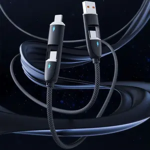 Nylon Braided Durable Four-In-One USB Fast Charging Cable, Compatible with Apple, Samsung, Xiaomi, Huawei, Tablets, USB Type C Interface