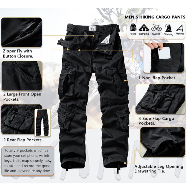 3357 Men's Cotton Cargo Pants With 8 Pockets Camo Pants Outdoor Cargo Work Pants(No Belt)