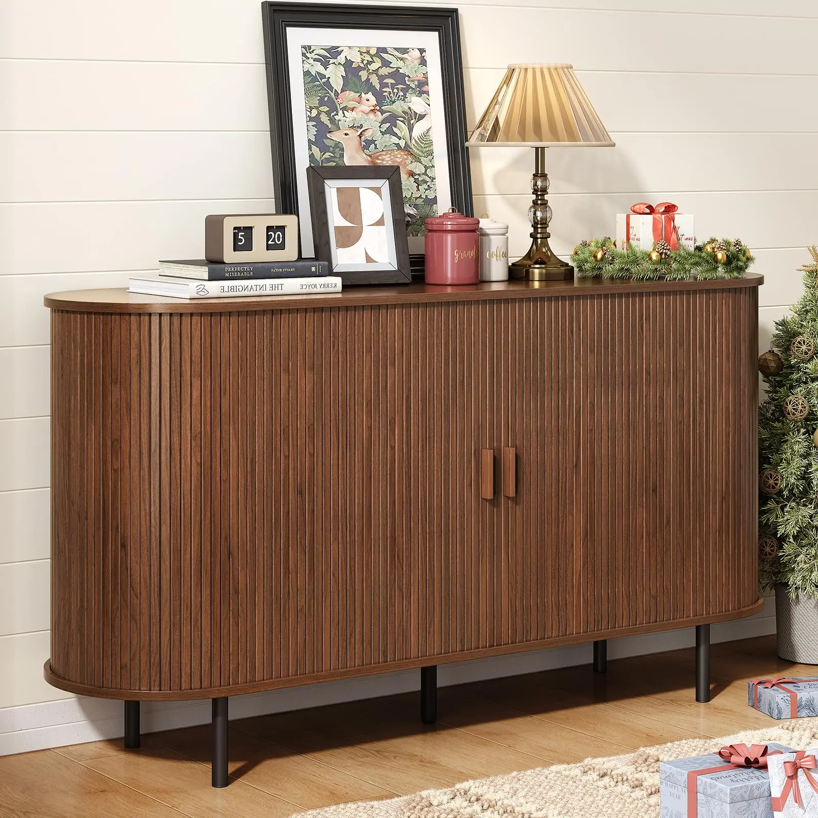 【SummerFinds】ONBRILL 40/48/55/63" Fluted Sideboard Buffet Cabinet with Storage, Storage Cabinet with Sliding Door & Adjustable Shelf, Modern Accent Coffee Bar Console Table, Kitchen Furniture, Entryway Furniture, Stylish Furniture