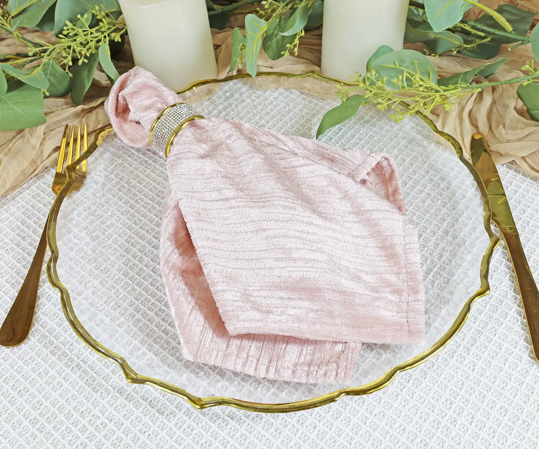 20"x20" Chenille Shimmer Metallic Jacquard Velvet Napkins - Blush Pink/Rose Gold (10pcs/pk)