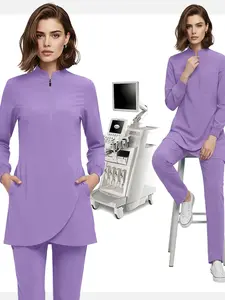 Long Sleeve Scrub Women Straight Pants Sets Multi-Color Nurse Doctor Uniforms Hospital Healthcare Work Wear Muslim Style Uniform Workwear
