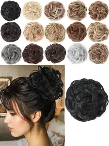 Claw Clip in Messy Bun Curly Wavy Hair Extensions, Chignon Ponytail Hairpieces, Synthetic Tousled Updo Hair Scrunchie, Soft Wavy Curly, Lightweight Individual Extensions